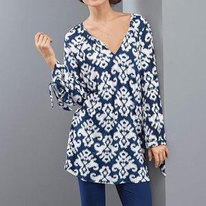 Mud Pie Kingsley IKAT Tunic Navy Blue & White S (4 6) NWT